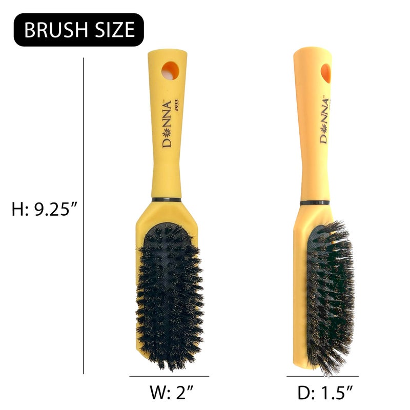 دونا فرشاة تصفيف الشعر دونا بور - شعيرات ناعمة من شعر الخنزير البري لشعر النساء، مقبض خفيف الوزن لفك التشابك بلطف، لمسة نهائية ناعمة وتصفيف يومي، لون أصفر - Image 3